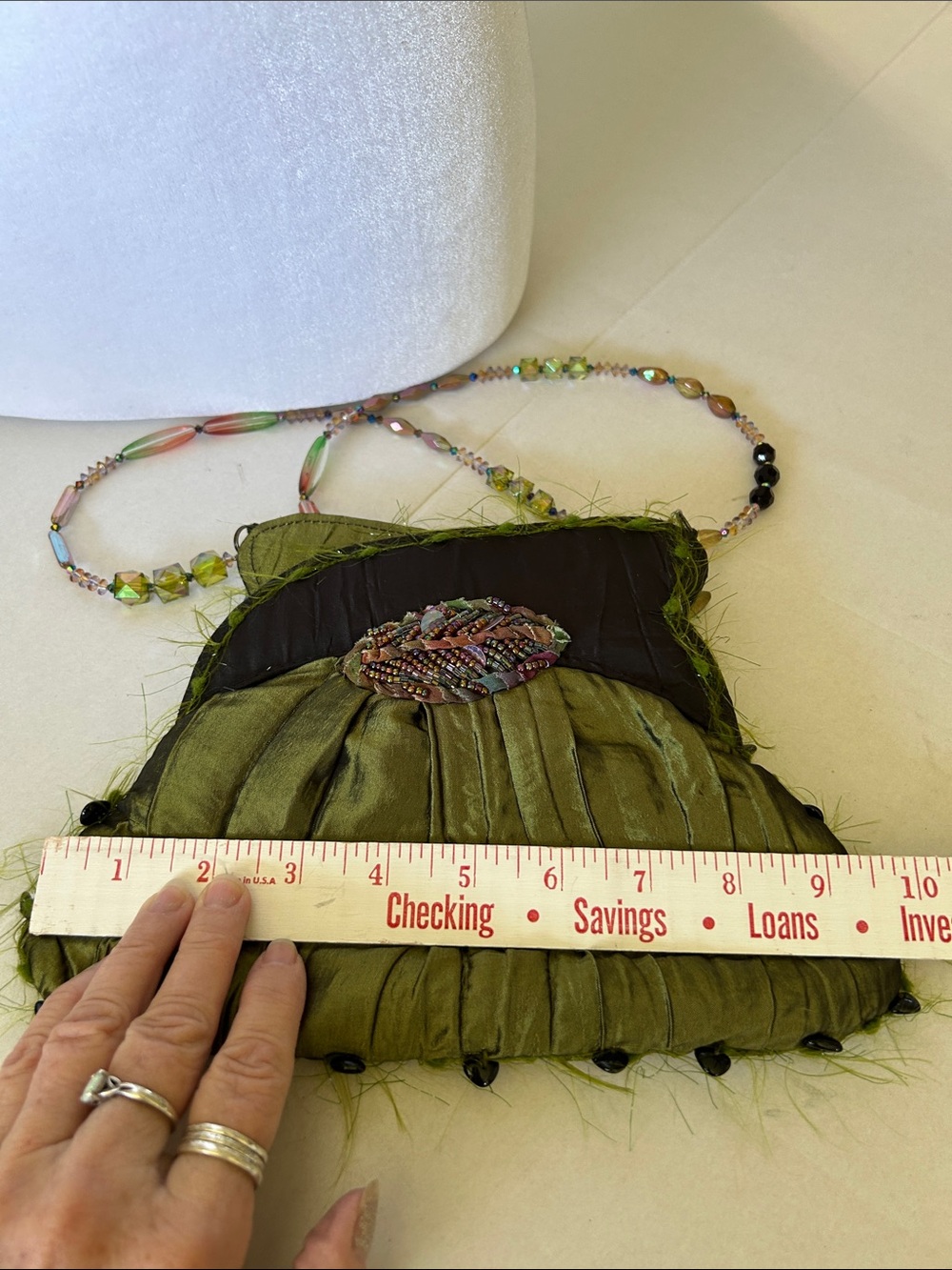 MARY FRANCES BEADED GREEN SILK, FLORAL APPLIQUÉ AND FRINGE CROSSBODY bag - Picture 13 of 15